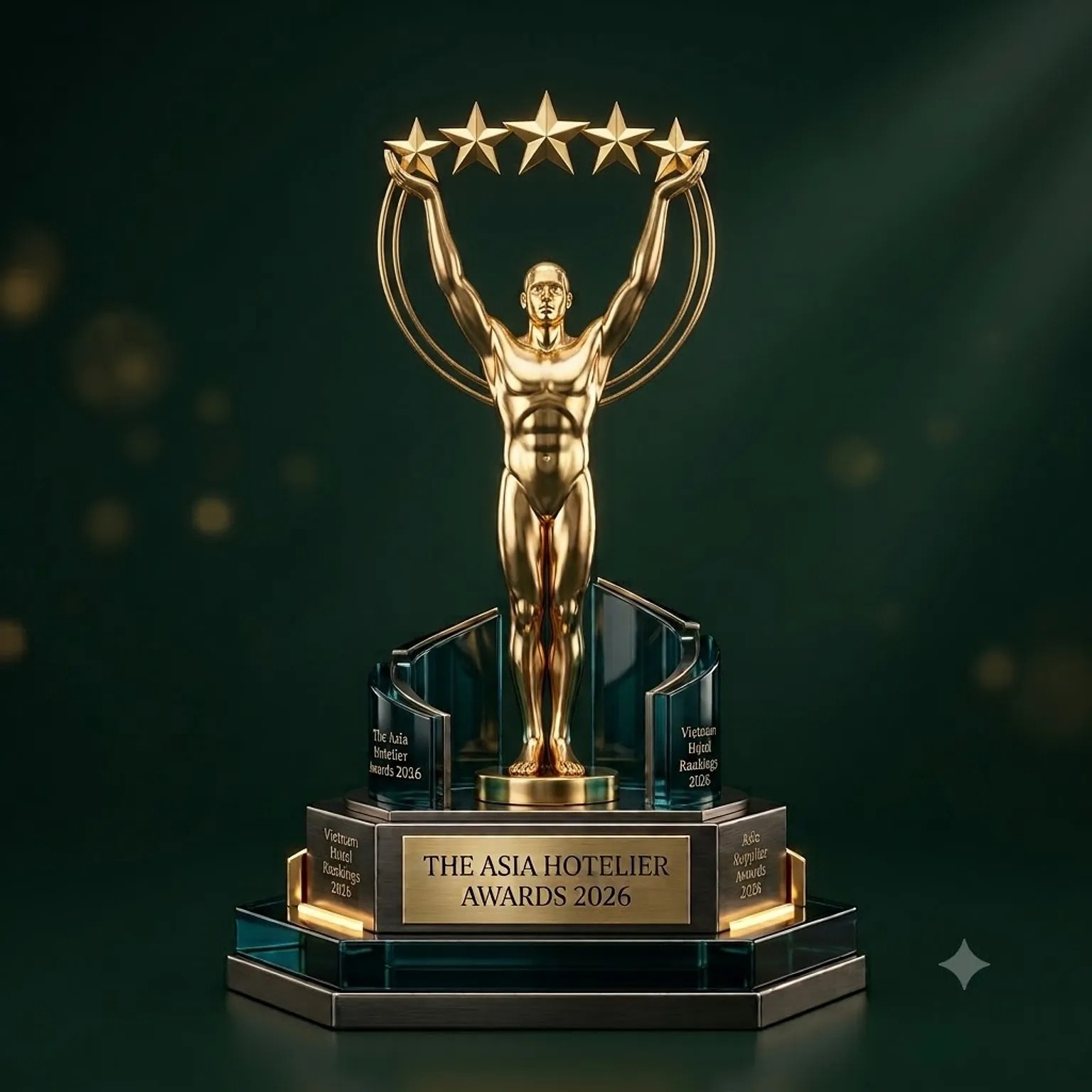 The Asia Hotelier Awards 2026 trophy, a gold figure holding five stars